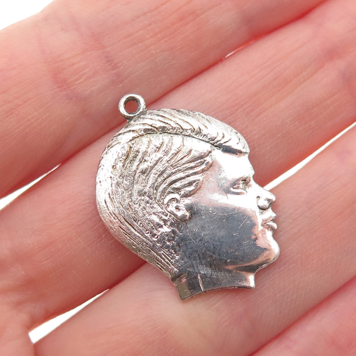925 Sterling Silver Vintage Boy Profile Mini Charm Pendant