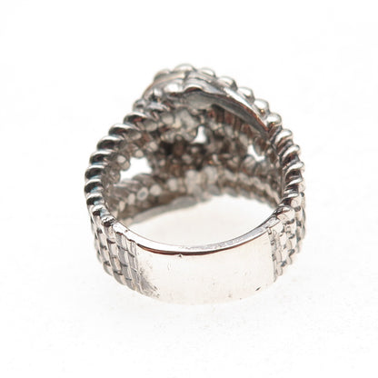 925 Sterling Silver 14K Gold Vintage Interlocked Knot Oxidized Ring Size 7.5