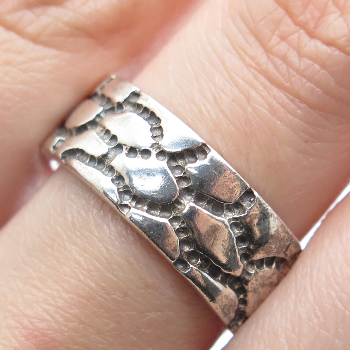 925 Sterling Silver Vintage Cracked Desert Oxidized Band Ring Size 10