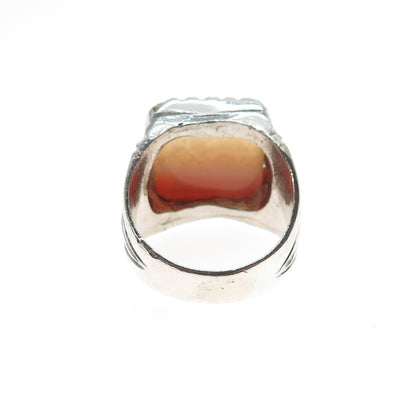 925 Sterling Silver Antique Real Agate Sharaf Islamic Oxidized Ring Size 9.25