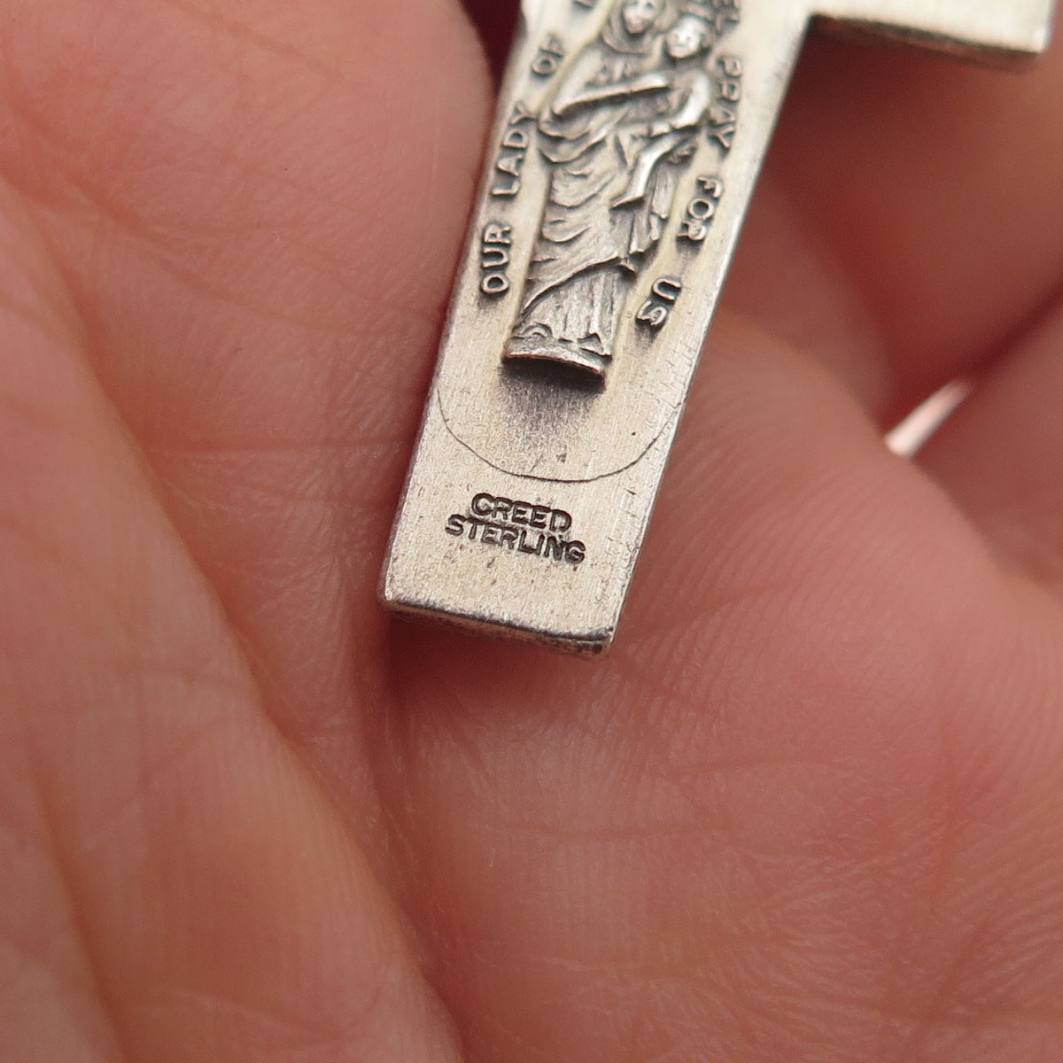 Creed 925 Sterling Silver Antique Art Deco Crucifix Cross Oxidized Charm Pendant