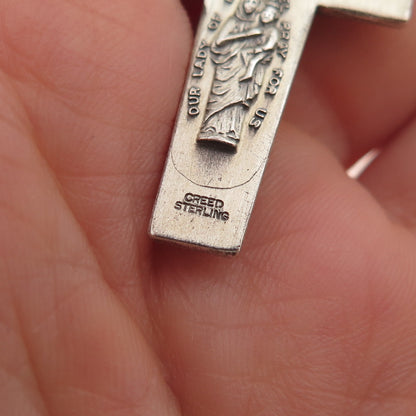 Creed 925 Sterling Silver Antique Art Deco Crucifix Cross Oxidized Charm Pendant