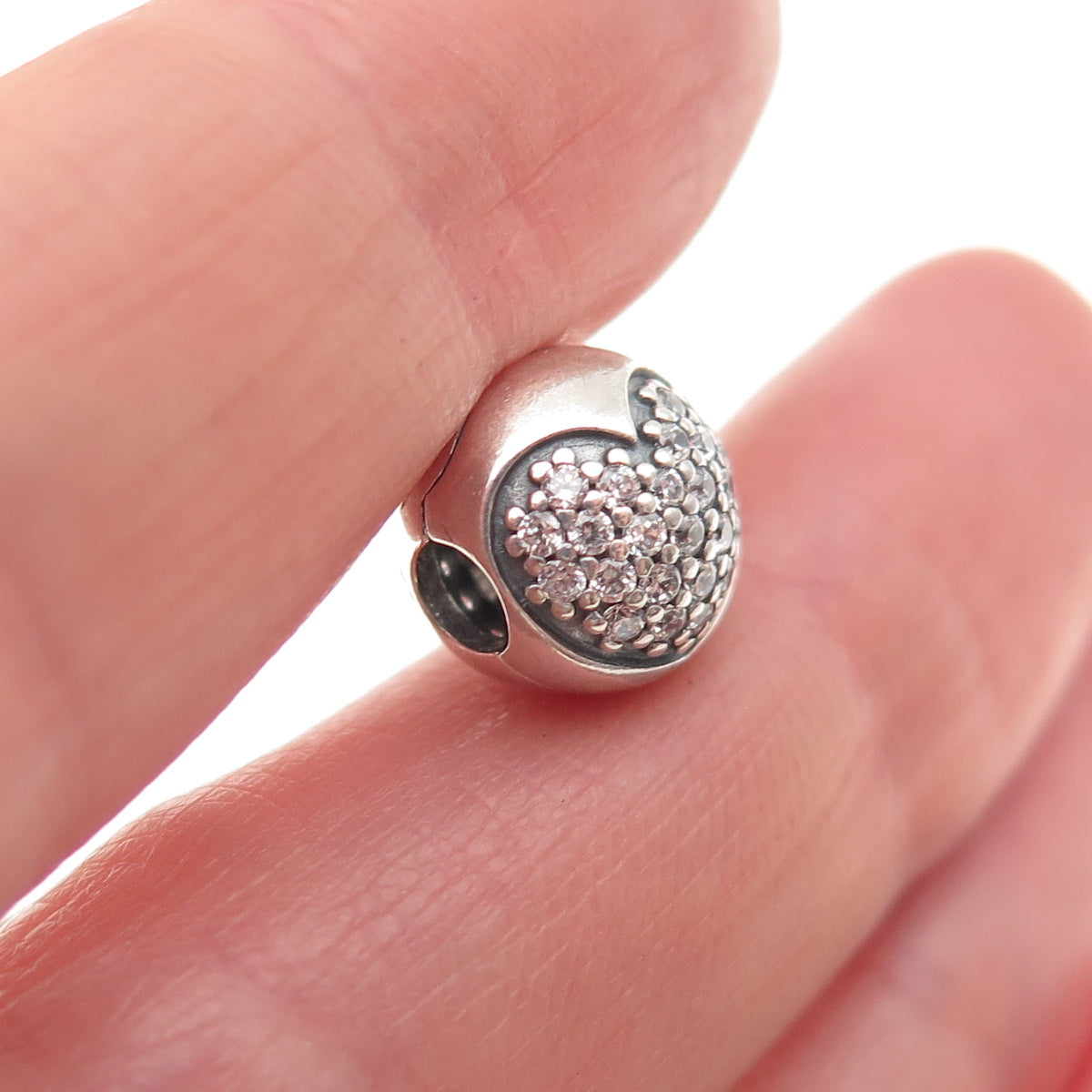 Pandora 925 Sterling Silver C Z Heart Clip Bead Lock Charm