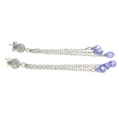 925 Sterling Silver Purple & White C Z Chain Drop Dangling Earrings