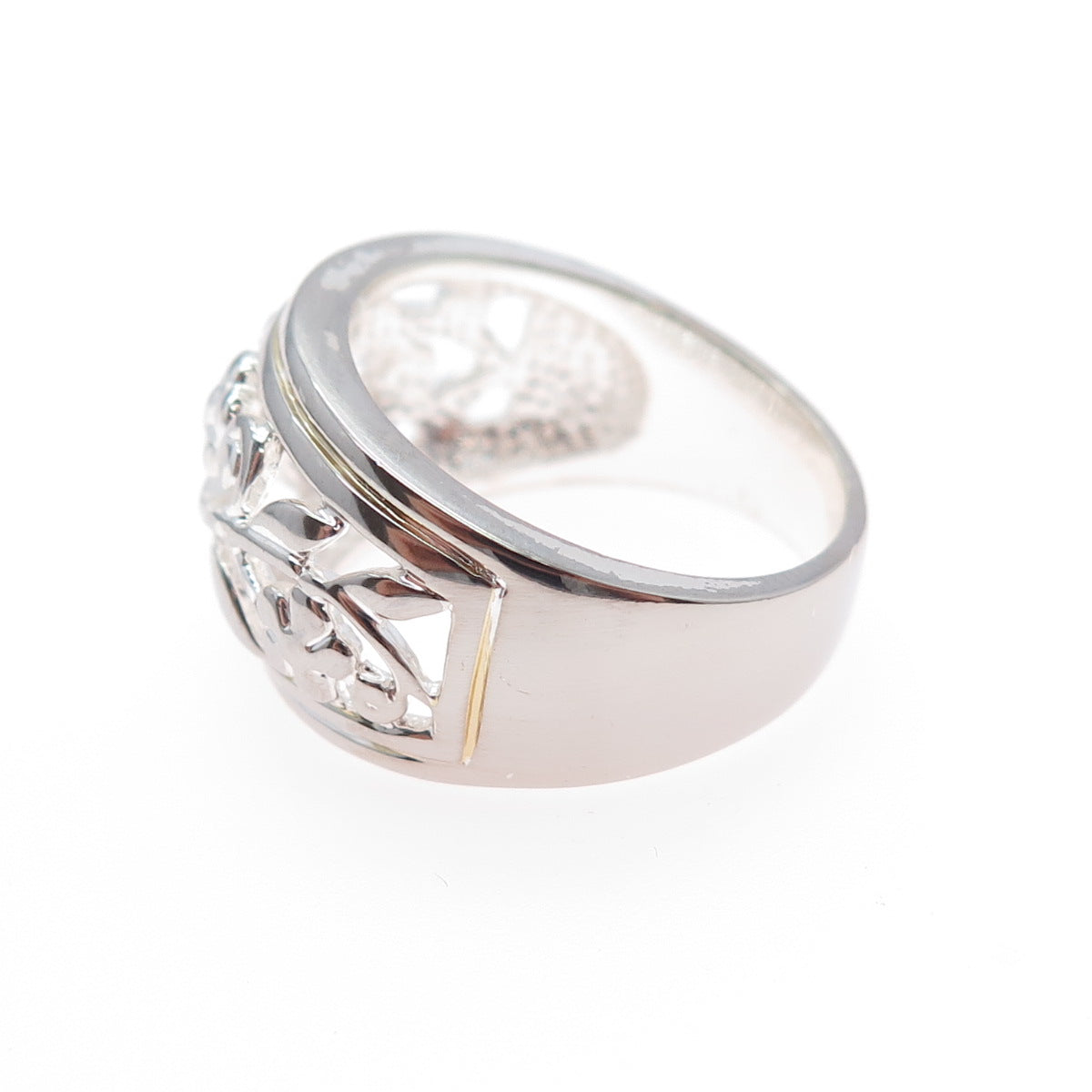 925 Sterling Silver Vintage Flower Scroll Ring Size 8