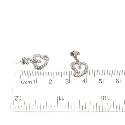 925 Sterling Silver Round-Cut C Z Heart Dangle Earrings