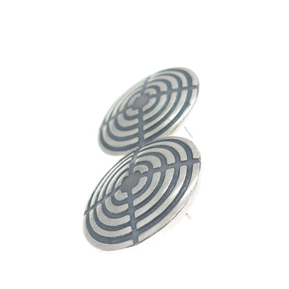 925 Sterling Silver Vintage Mexico Maze Oxidized Round Earrings