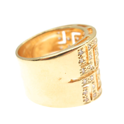 925 Sterling Silver Gold Plated Round-Cut C Z Greek Maze Ring Size 7