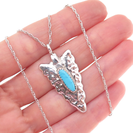 Old Pawn Sterling Silver Vintage Turquoise Arrow Singapore Chain Necklace 16"