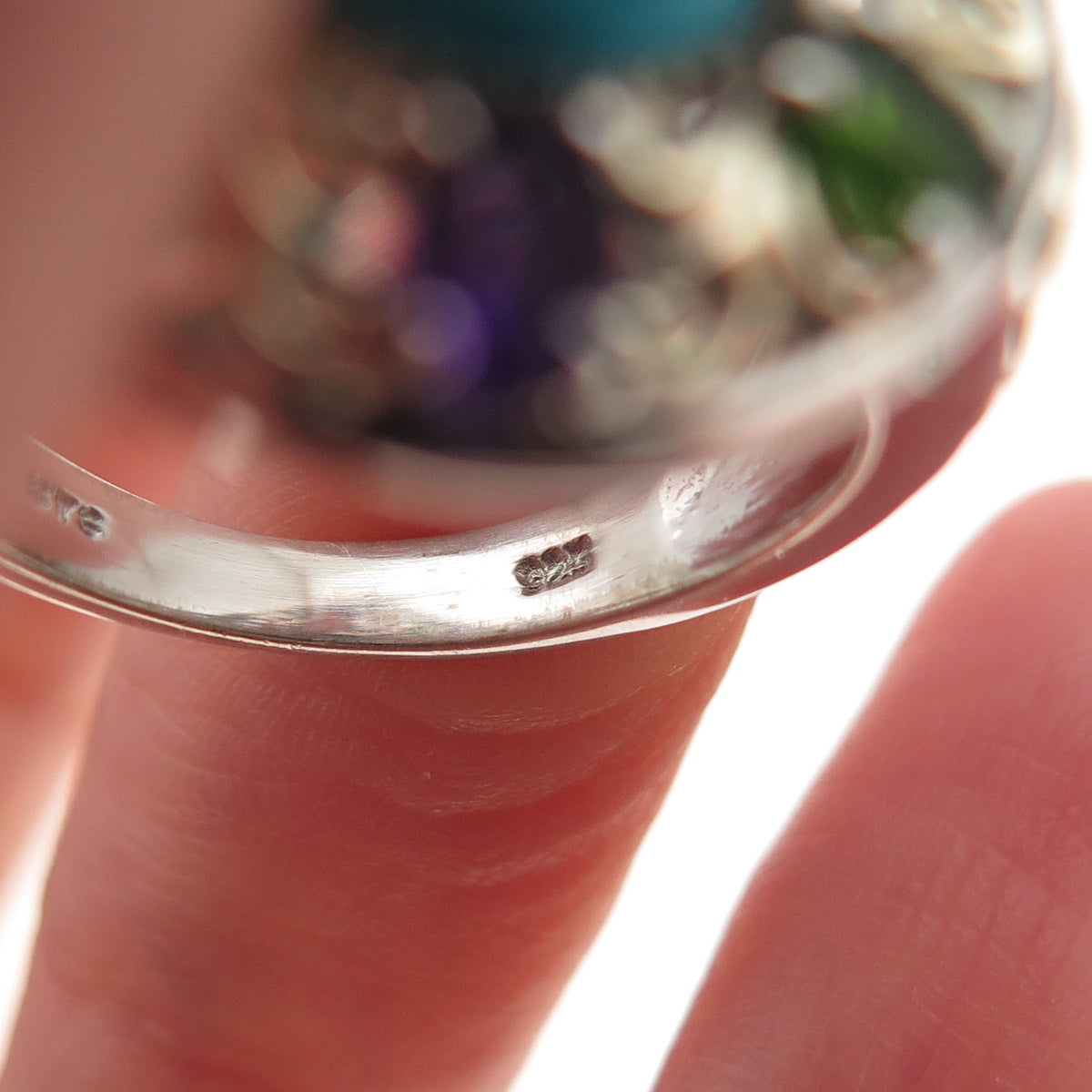 Chuck Clemency 925 Sterling Silver 2-Tone Real Multi-Color Gem Ring Size 8