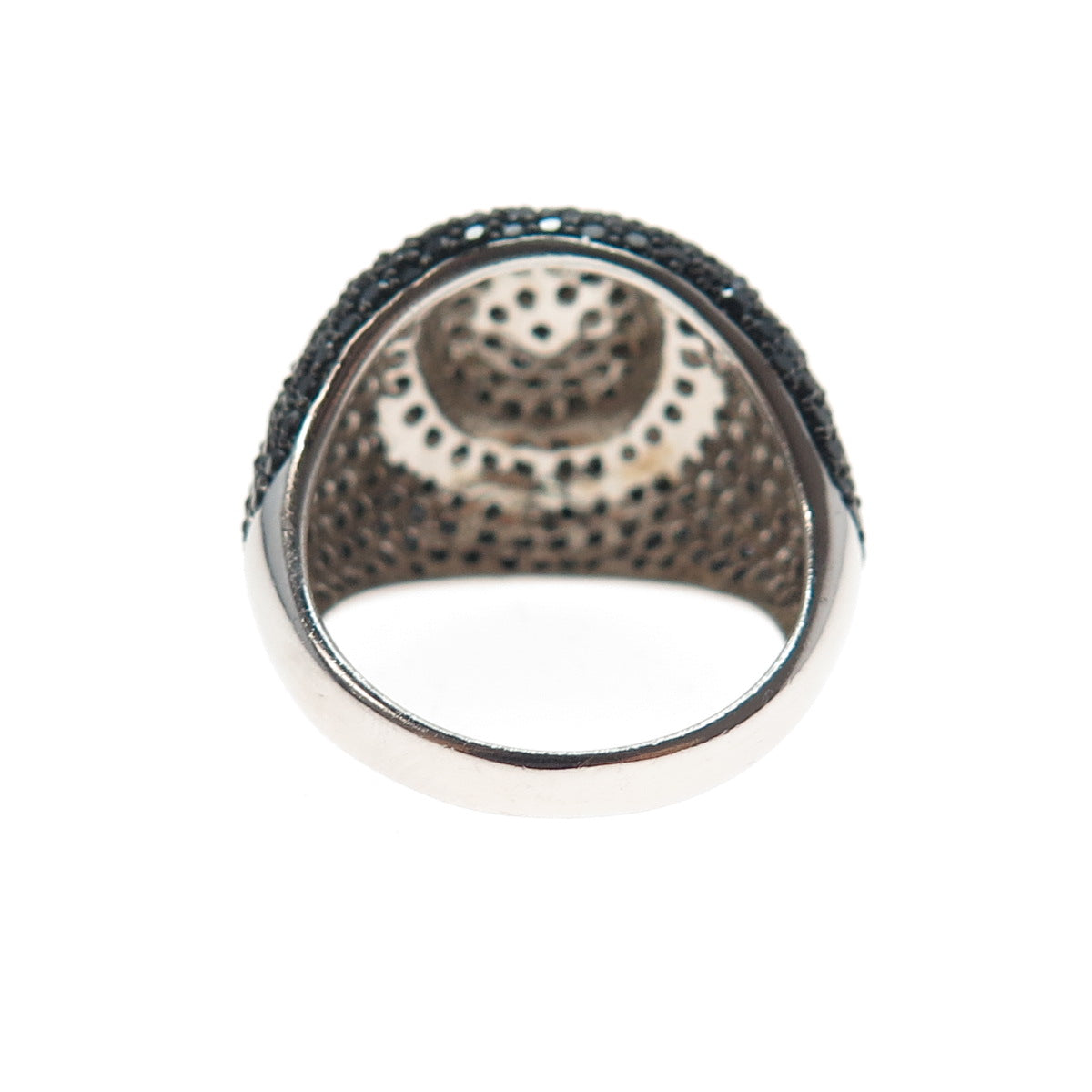 925 Sterling Silver Real Round-Cut Black Spinel Modernist Ring Size 8