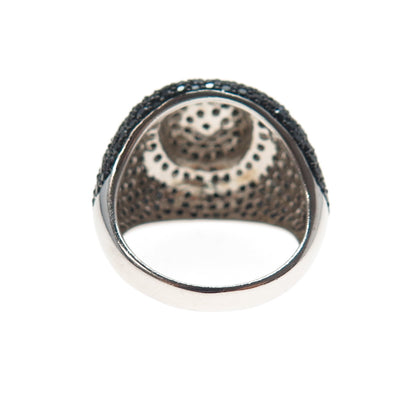 925 Sterling Silver Real Round-Cut Black Spinel Modernist Ring Size 8