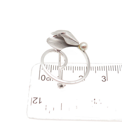 Curtis Curtman Sterling Silver Vintage Real Pearl Modernist Floral Pin Brooch