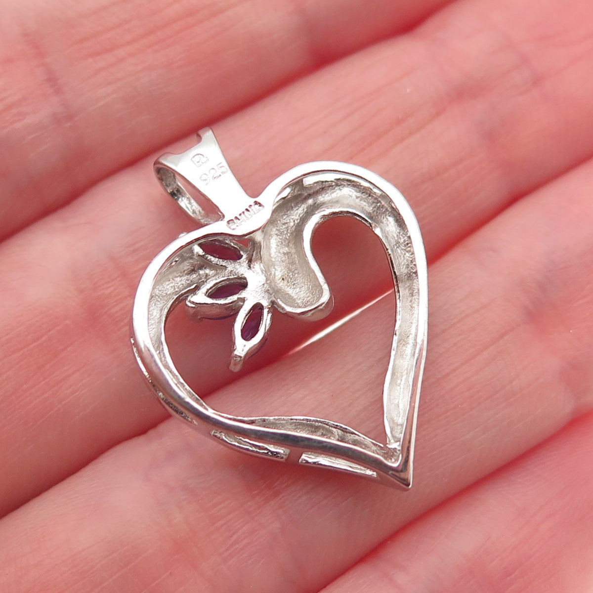 ROSS SIMONS 925 Sterling Silver Real Diamond Accent & Amethyst Heart Pendant