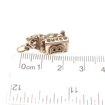 925 Sterling Silver Gold Plated Vintage Chicago Bears Football 3D Mini Pendant