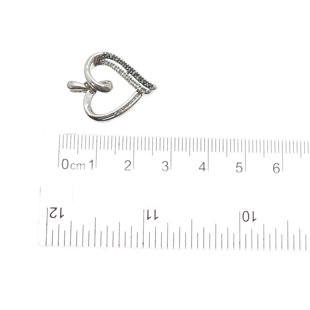 925 Sterling Silver Real Black & White Diamond Heart Minimalist Slide Pendant