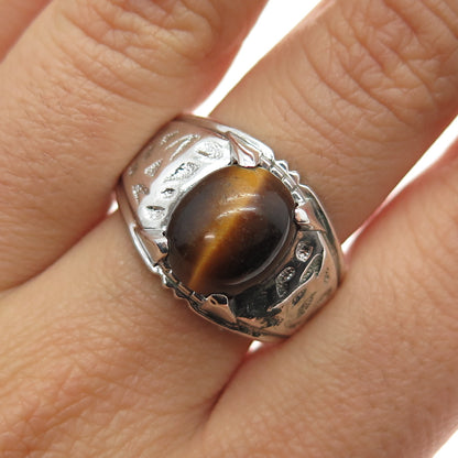 CLARK & COOMBS Sterling Silver Antique Art Deco Real Tiger Eye Ring Size 10.75