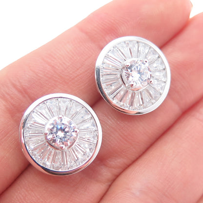 925 Sterling Silver Tapered Baguette & Round-Cut C Z Stud Earrings