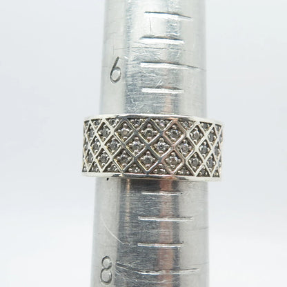 925 Sterling Silver C Z Wide Band Ring Size 7