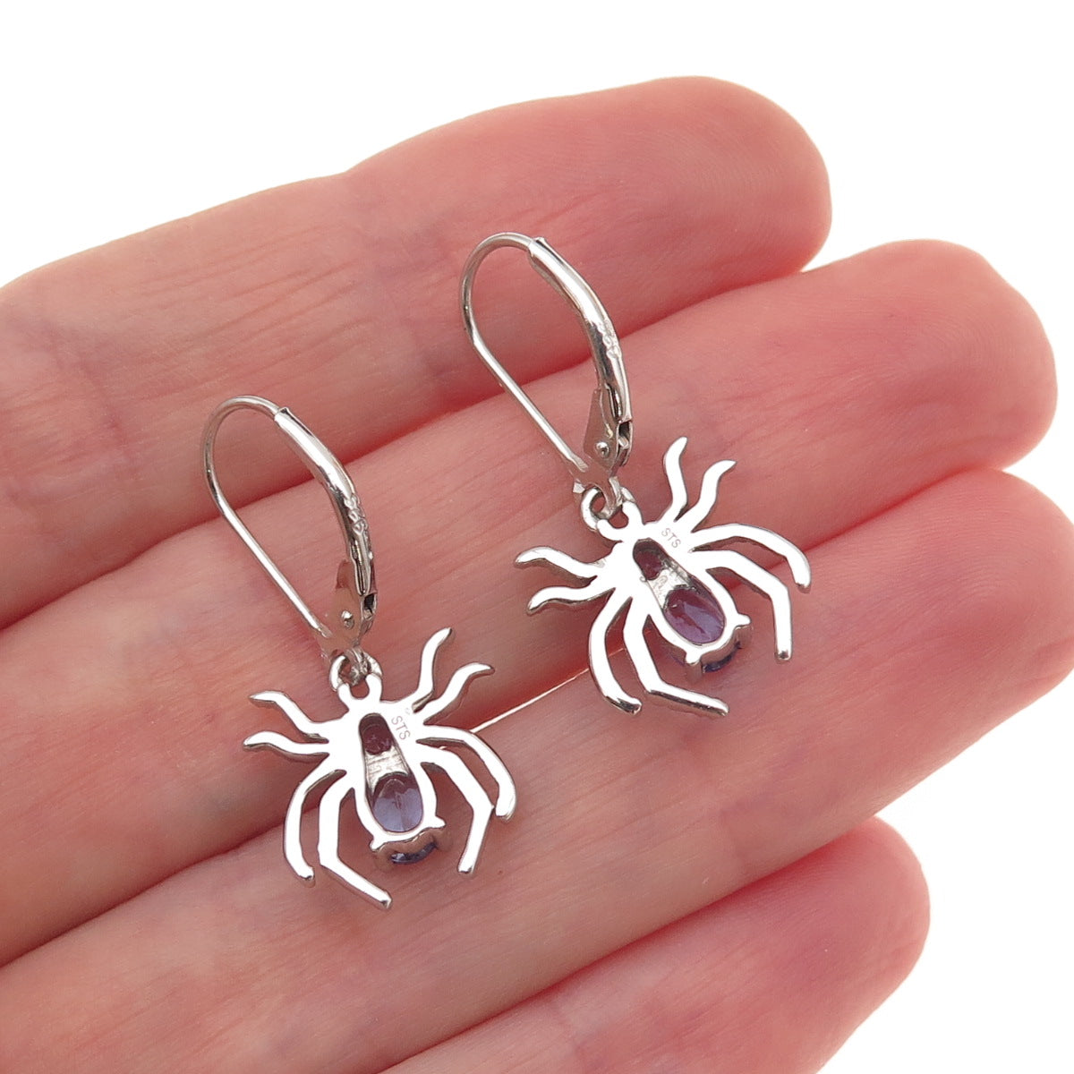 Chuck Clemency 925 Sterling Silver Real Tanzanite Spider Dangle Earrings