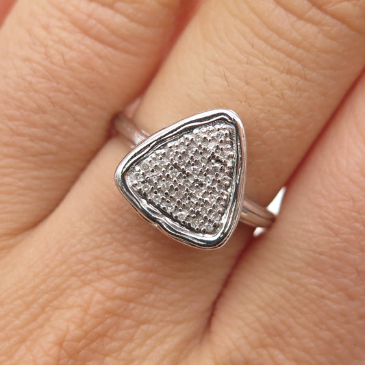 925 Sterling Silver Real Round-Cut Diamond Triangle Ring Size 7