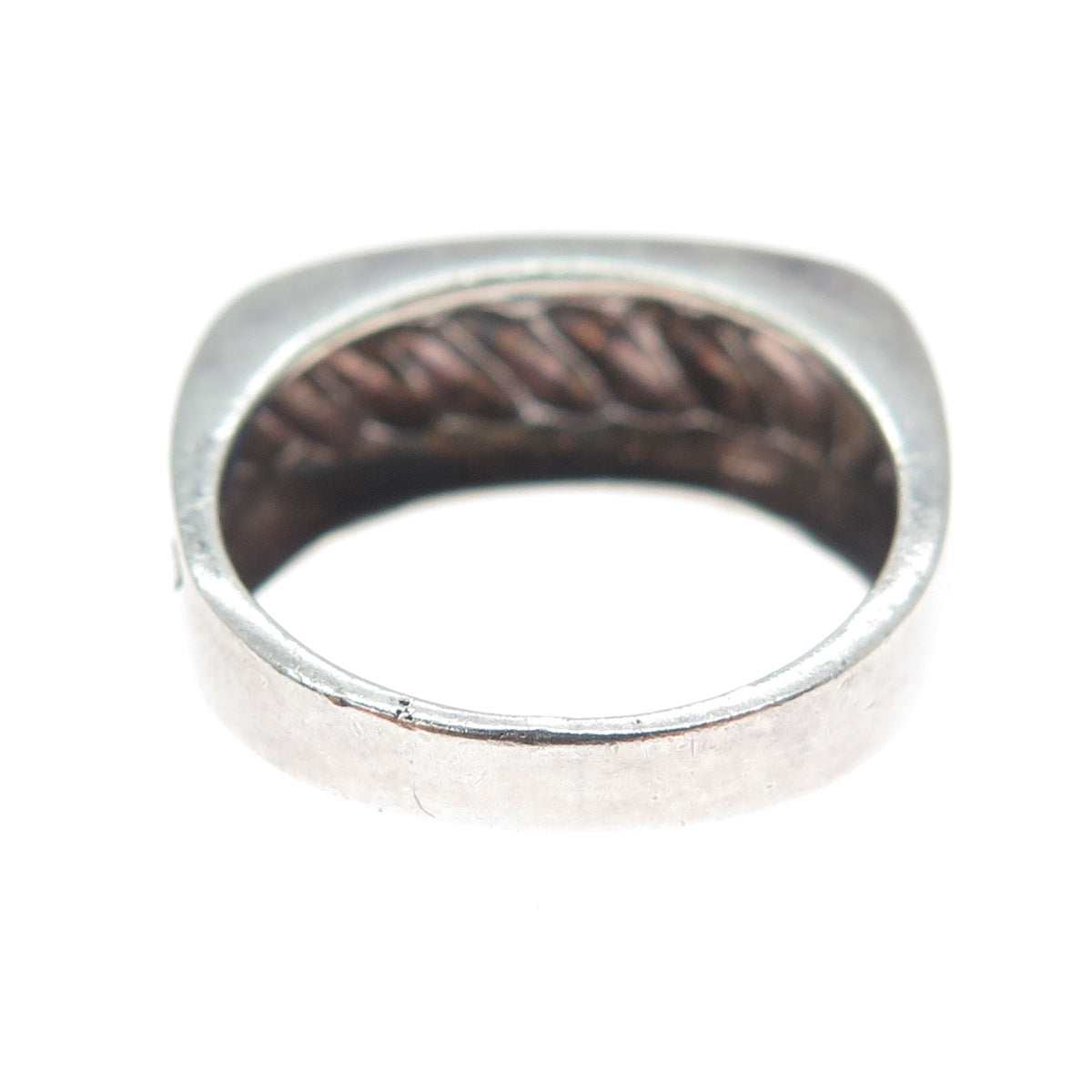925 Sterling Silver Vintage Modernist Twisted Rope Oxidized Ring Size 8