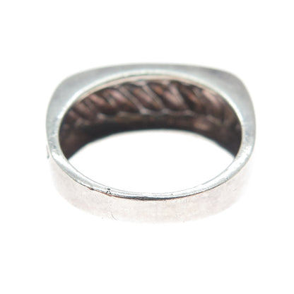 925 Sterling Silver Vintage Modernist Twisted Rope Oxidized Ring Size 8