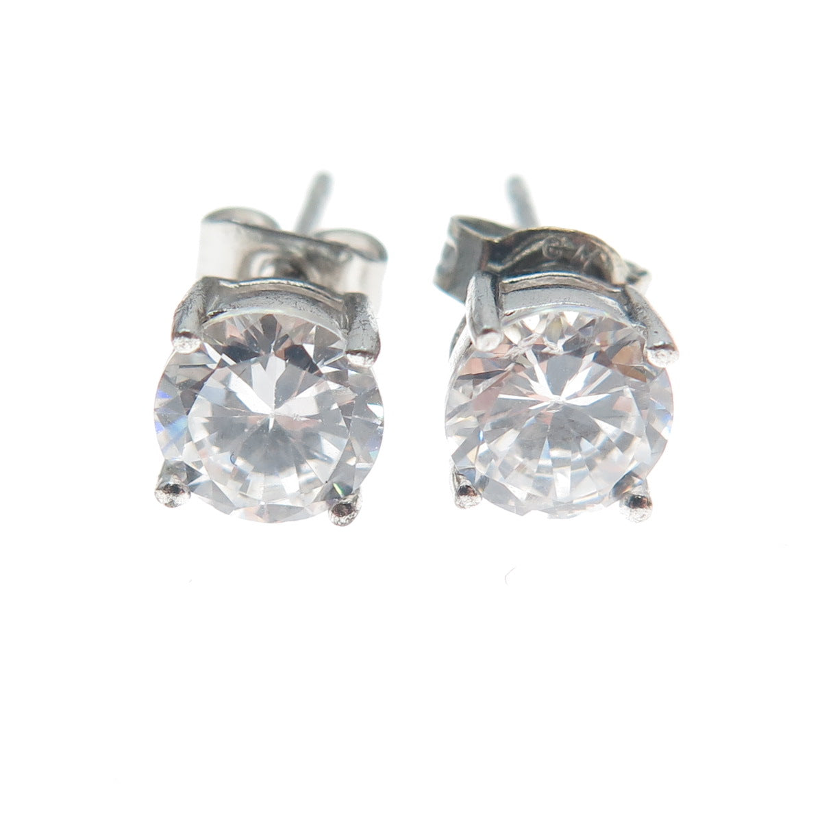 925 Sterling Silver Round-Cut C Z Stud Earrings