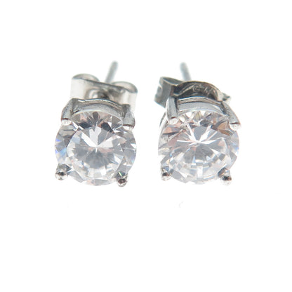 925 Sterling Silver Round-Cut C Z Stud Earrings
