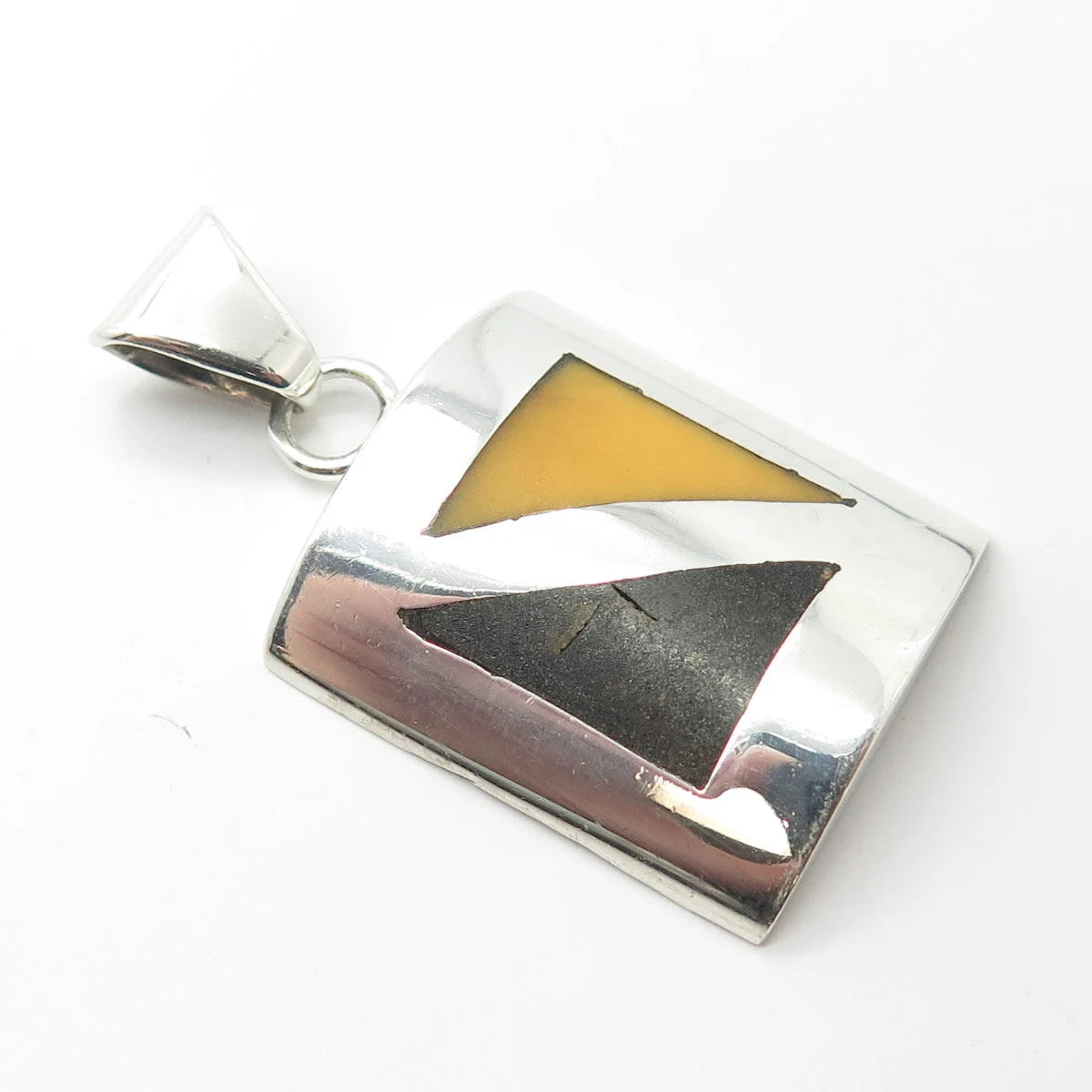 925 Sterling Silver Vintage Real Scottish Amber & Wood Pendant
