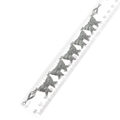 KD Kimler & Daniel Sterling Antiuqe Marcasite Centerpiece Bow Necklace Part 6.5"