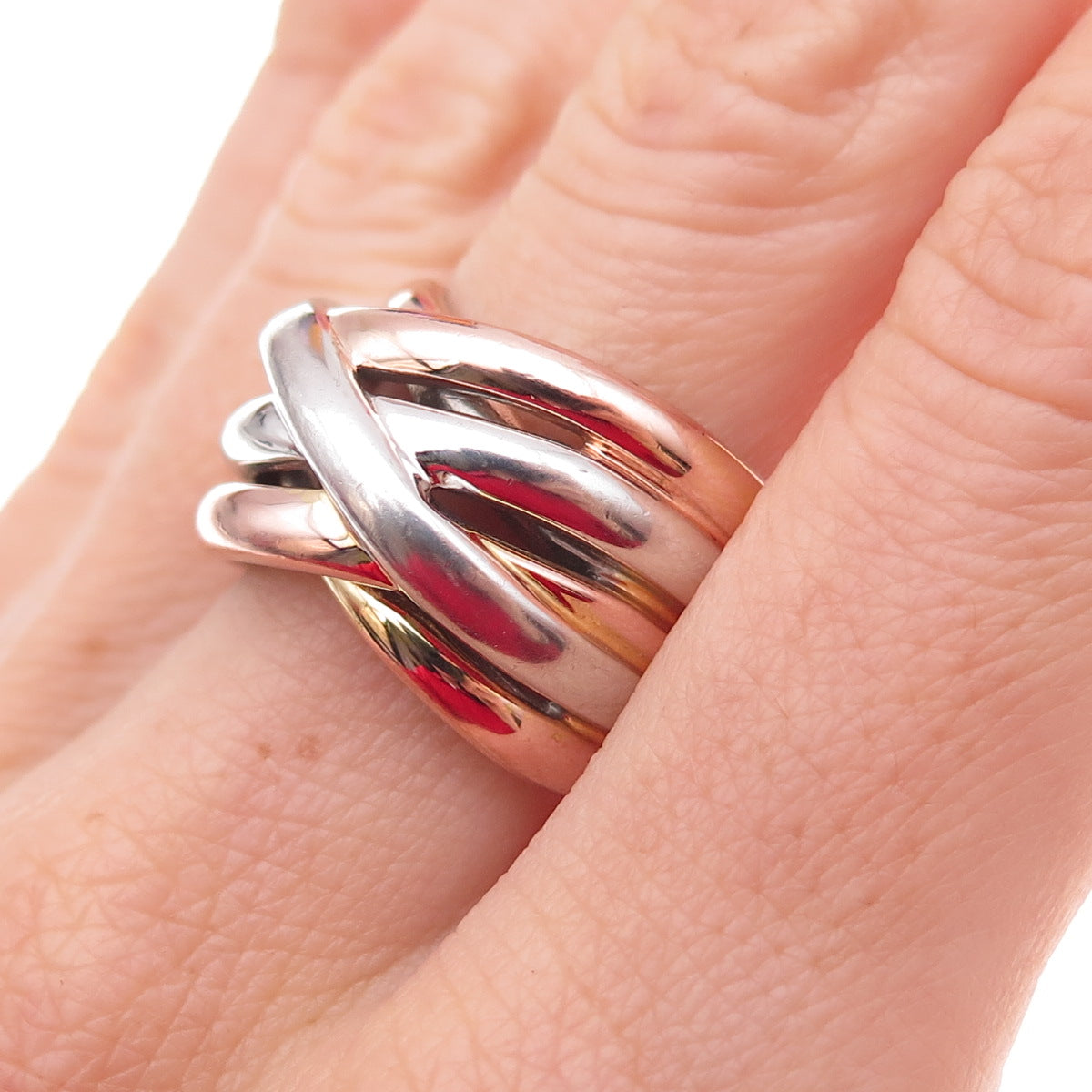 925 Sterling Silver 3-Tone Crisscross Ring Size 8