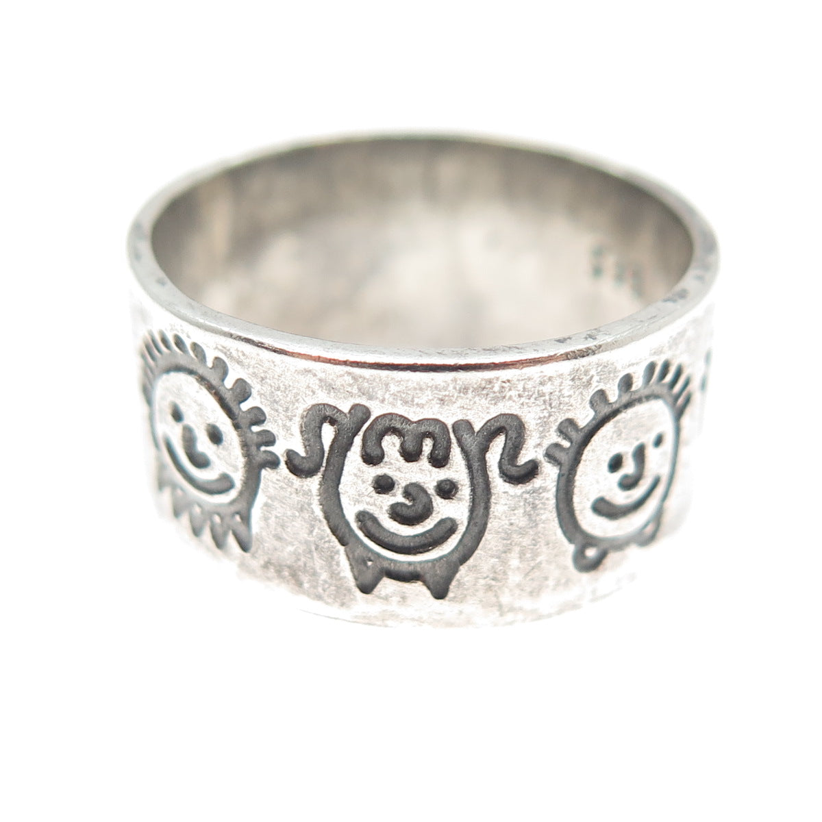 925 Sterling Silver Vintage EFS Mexico Children Oxidized Band Ring Size 8.25