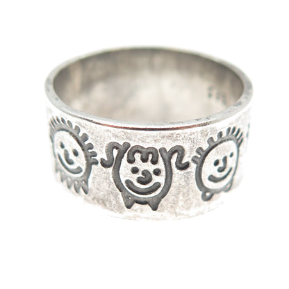 925 Sterling Silver Vintage EFS Mexico Children Oxidized Band Ring Size 8.25