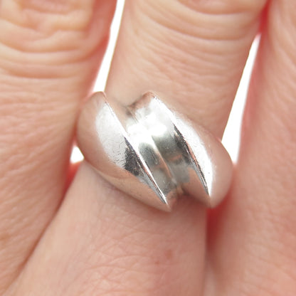 925 Sterling Silver Vintage Modernist Bypass Ring Size 7.25