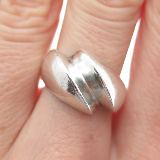 925 Sterling Silver Vintage Modernist Bypass Ring Size 7.25