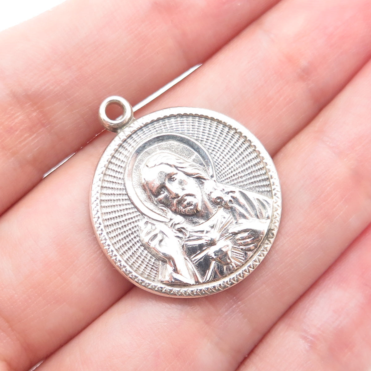 925 Sterling Silver Vintage St. Mary & Jesus Religious Medal Charm Pendant