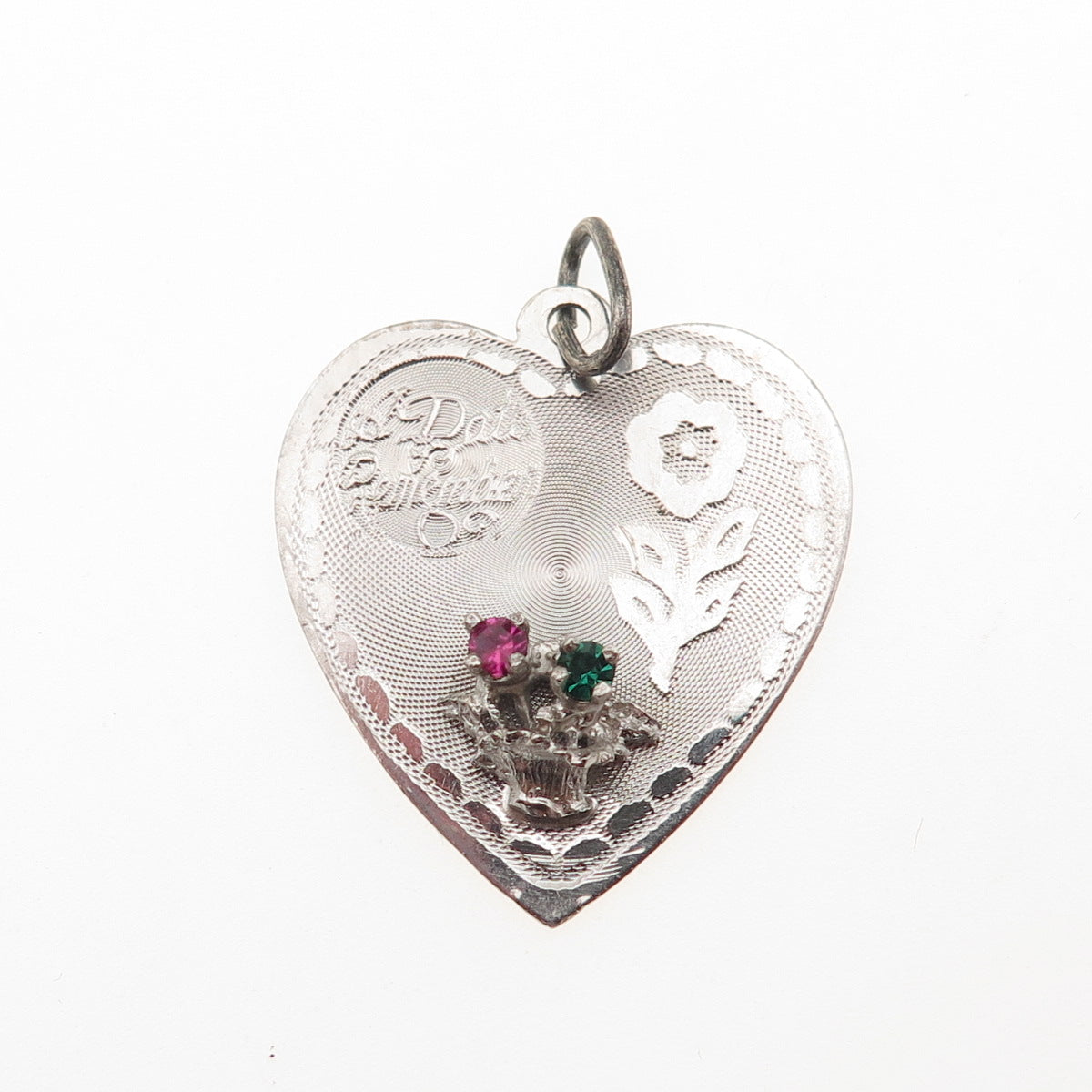 925 Sterling Silver Vintage Rhinestone A Date to Remember Heart Pendant