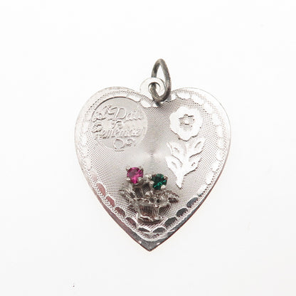 925 Sterling Silver Vintage Rhinestone A Date to Remember Heart Pendant
