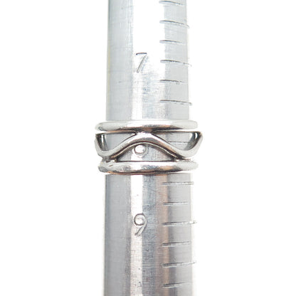 925 Sterling Silver Vintage Mexico Modernist Zig Zag Band Ring Size 8.25