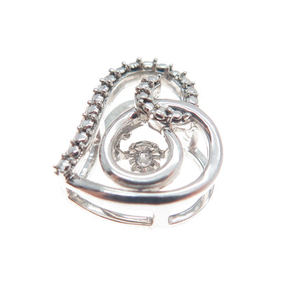 925 Sterling Silver Round-Cut C Z Swirl Heart Minimalist Charm Slide Pendant
