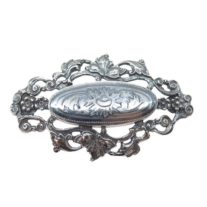 900 Silver Antique Art Deco Flower Oxidized Pin Brooch
