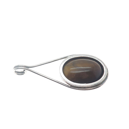 925 Sterling Silver Vintage Real Tiger Eye Gemstone Slide Pendant