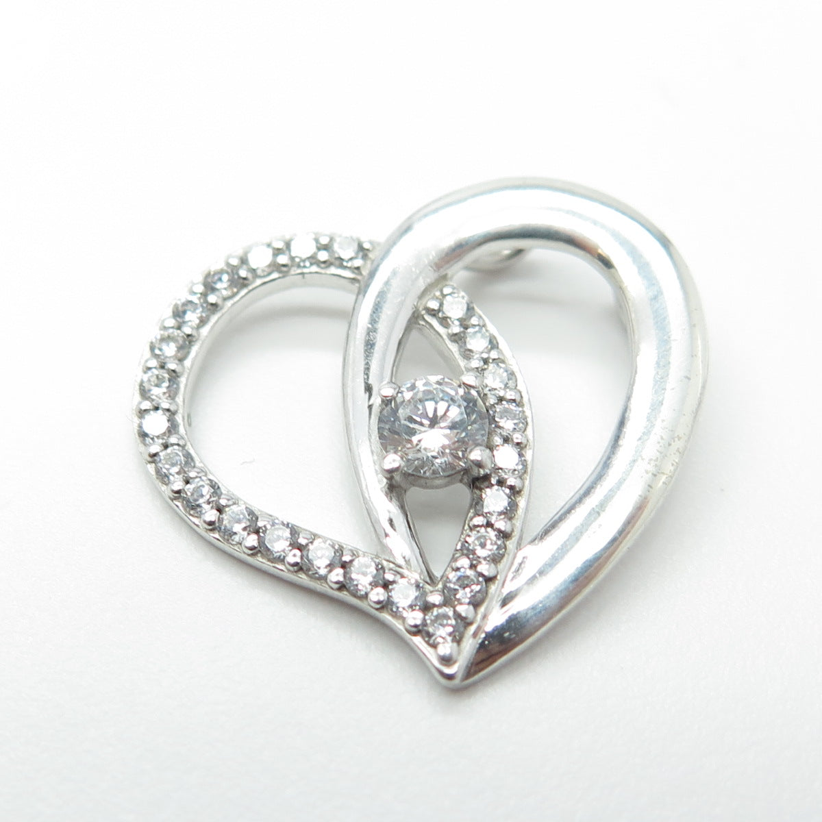 925 Sterling Silver Round-Cut White C Z Open Heart Pendant