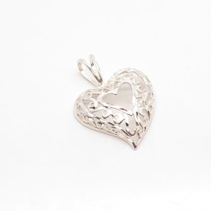925 Sterling Silver Vintage Ornate Open Heart Slide Pendant