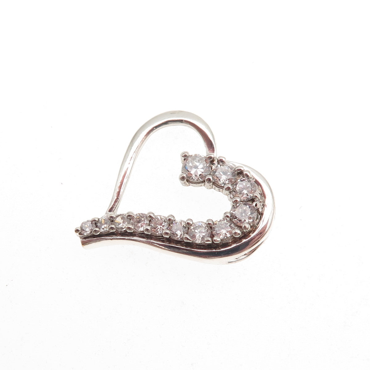 925 Sterling Silver Round-Cut C Z Heart Mini Slide Charm Pendant