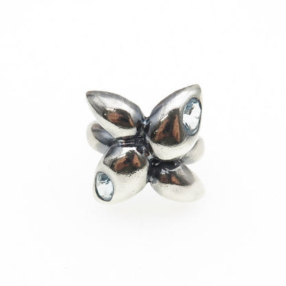 925 Sterling Silver Vintage Real Blue Topaz Modernist Oxidized Ring Size 6