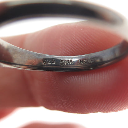 925 Sterling Silver Black Rhodium 2-Tone Diamond & Smoky Quartz Ring Size 6.75