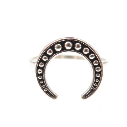925 Sterling Silver Vintage Crescent Beaded Oxidized Ring Size 9