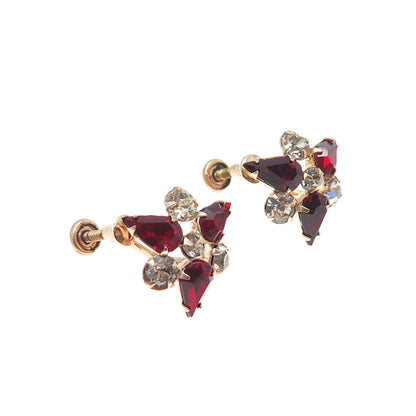 PHYLLIS 1/20 12K Rose Gold Filled Antique Rhinestone Flower Screw Back Earrings